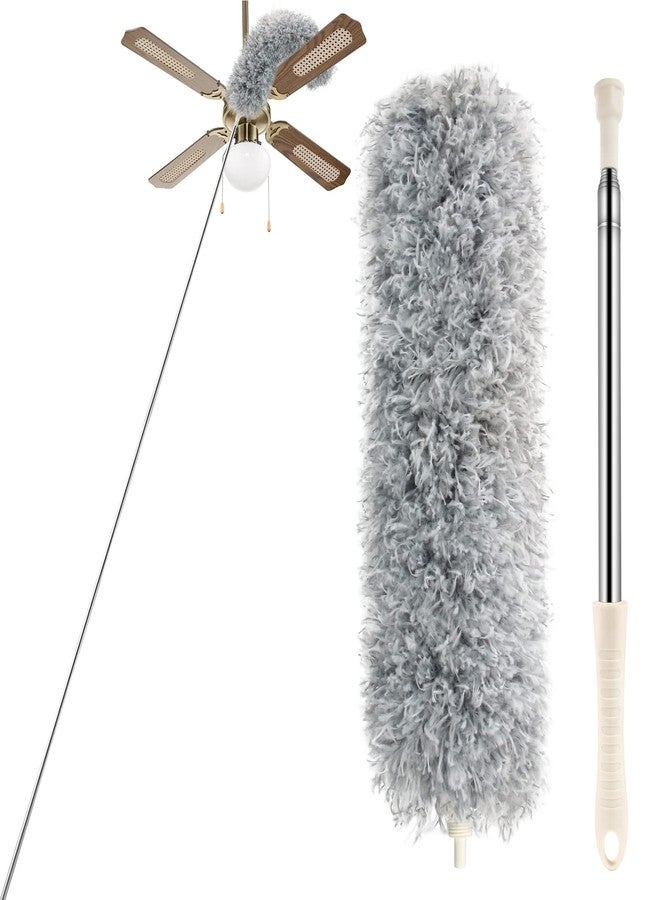 BLUEELF Microfiber Feather Dusters for Cleaning Tools with Extension Pole（Stainless Steel）,100’’ Extra Long Duster Ceiling Fan, Gap, Blinds, Furniture, Cars - Image 1